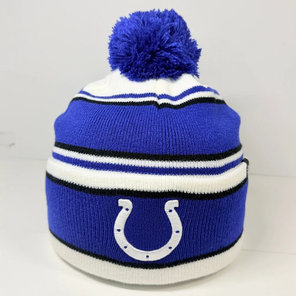 Indianapolis Colts Beanie Youth 47 Brand Blue White Striped NFL Pom Winter Hat